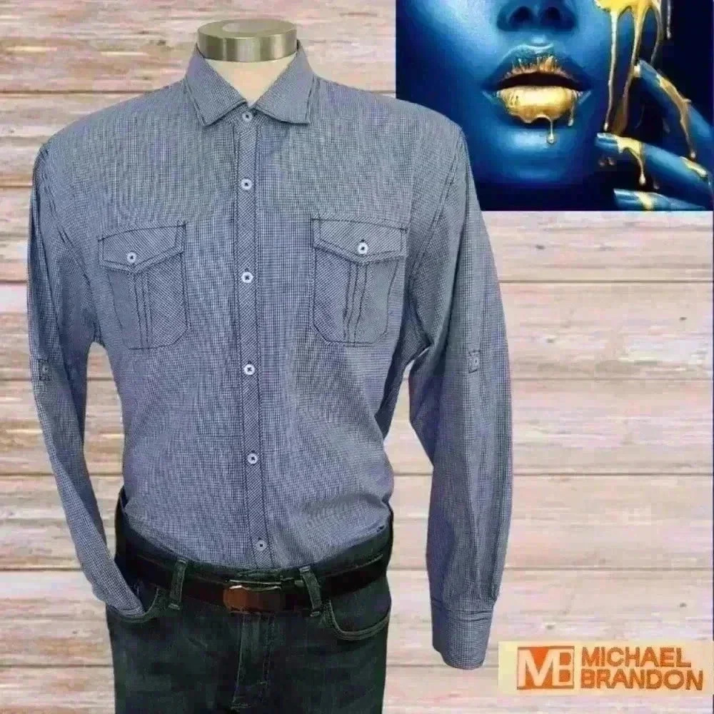 Michael Brandon  Shirt Mens  Long Sleeve Button Up Cotton Blend